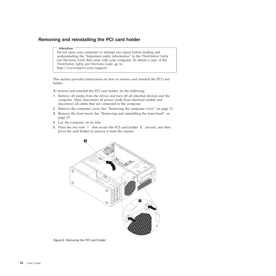 Lenovo 4265, 4271, 4272, 4269, 4264, 4266, 4263 Removing and reinstalling the PCI card holder, Removing the PCI card holder 