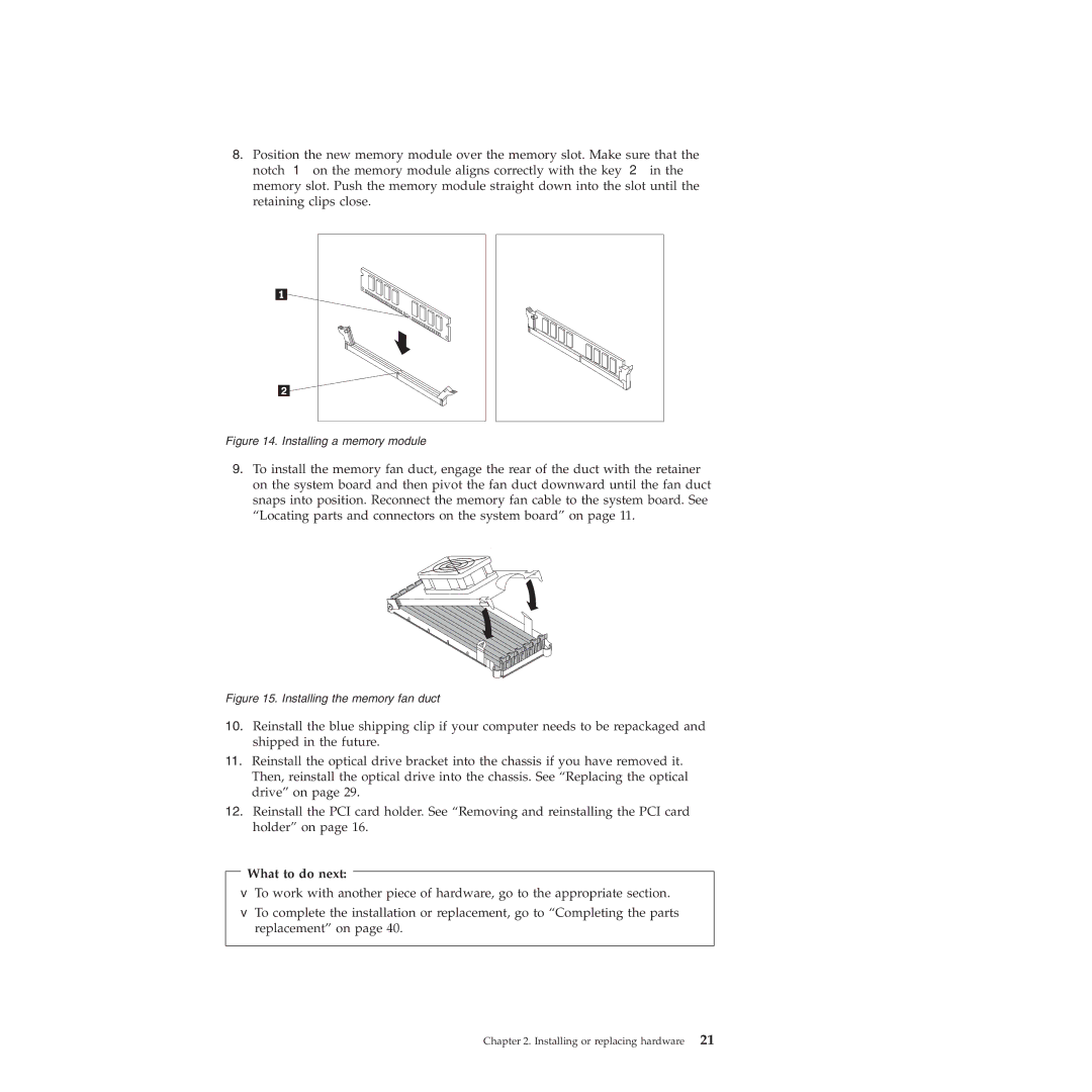 Lenovo 4272, 4271, 4269, 4265, 4264, 4266, 4263 manual What to do next, Installing a memory module 