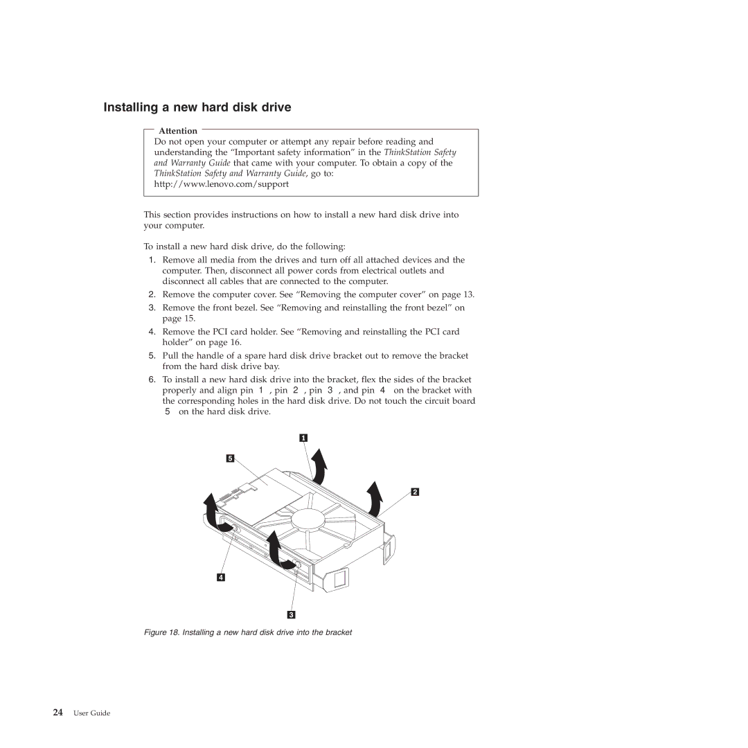 Lenovo 4264, 4271, 4272, 4269, 4265, 4266, 4263 manual Installing a new hard disk drive into the bracket 