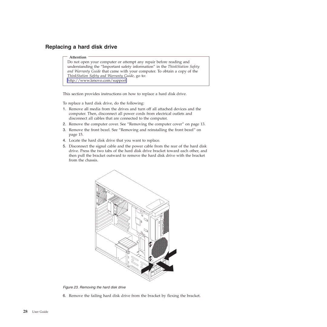 Lenovo 4272, 4271, 4269, 4265, 4264, 4266, 4263 manual Replacing a hard disk drive, Removing the hard disk drive 