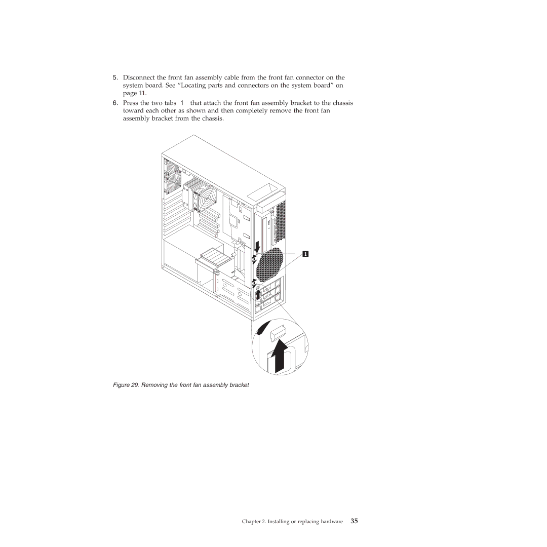 Lenovo 4272, 4271, 4269, 4265, 4264, 4266, 4263 manual Removing the front fan assembly bracket 