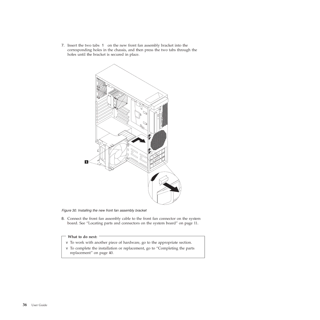 Lenovo 4269, 4271, 4272, 4265, 4264, 4266, 4263 manual Installing the new front fan assembly bracket 