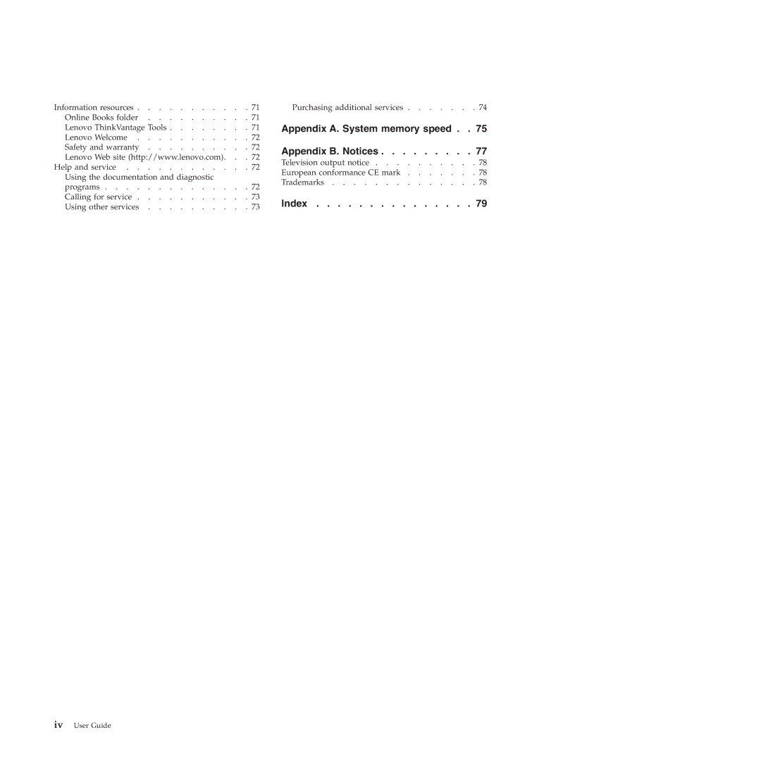 Lenovo 4263, 4271, 4272, 4269, 4265, 4264, 4266 manual Appendix A. System memory speed 