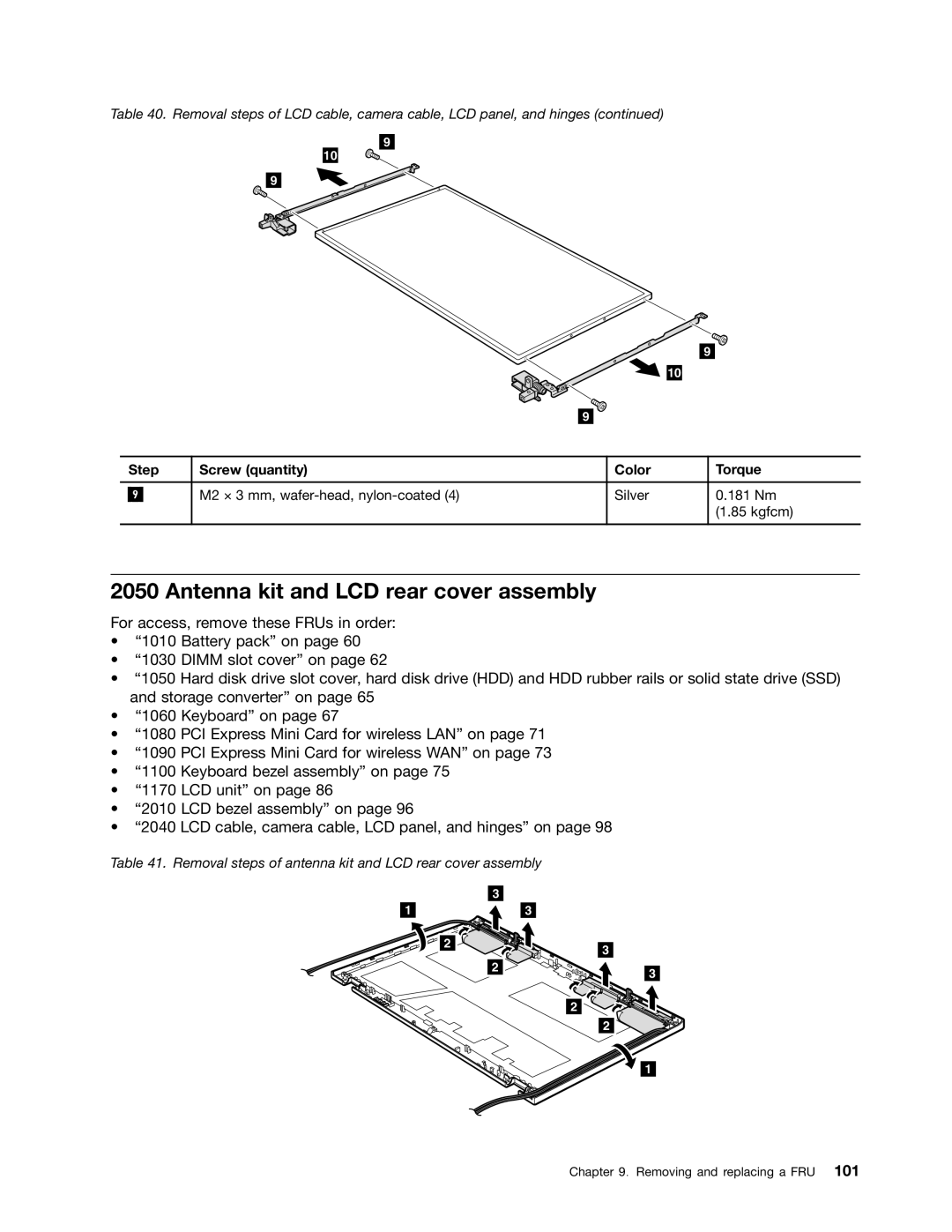 Lenovo W520, 4284WW9PC10B371, T520i manual Antenna kit and LCD rear cover assembly 