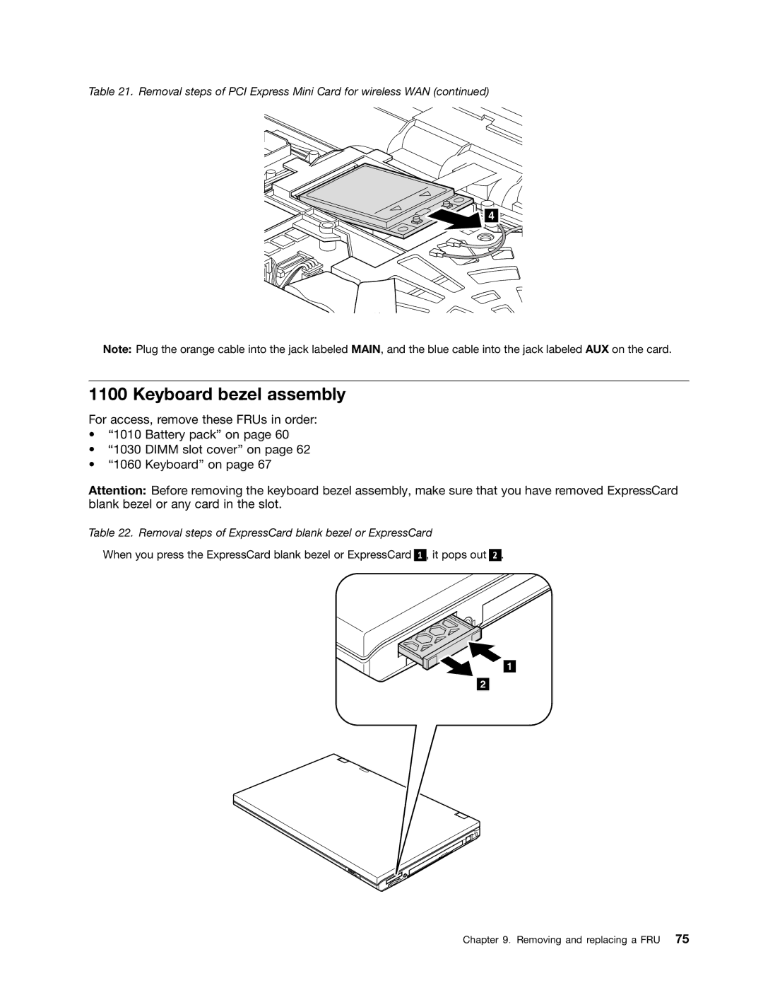 Lenovo T520i, 4284WW9PC10B371, W520 manual Keyboard bezel assembly, Removal steps of ExpressCard blank bezel or ExpressCard 