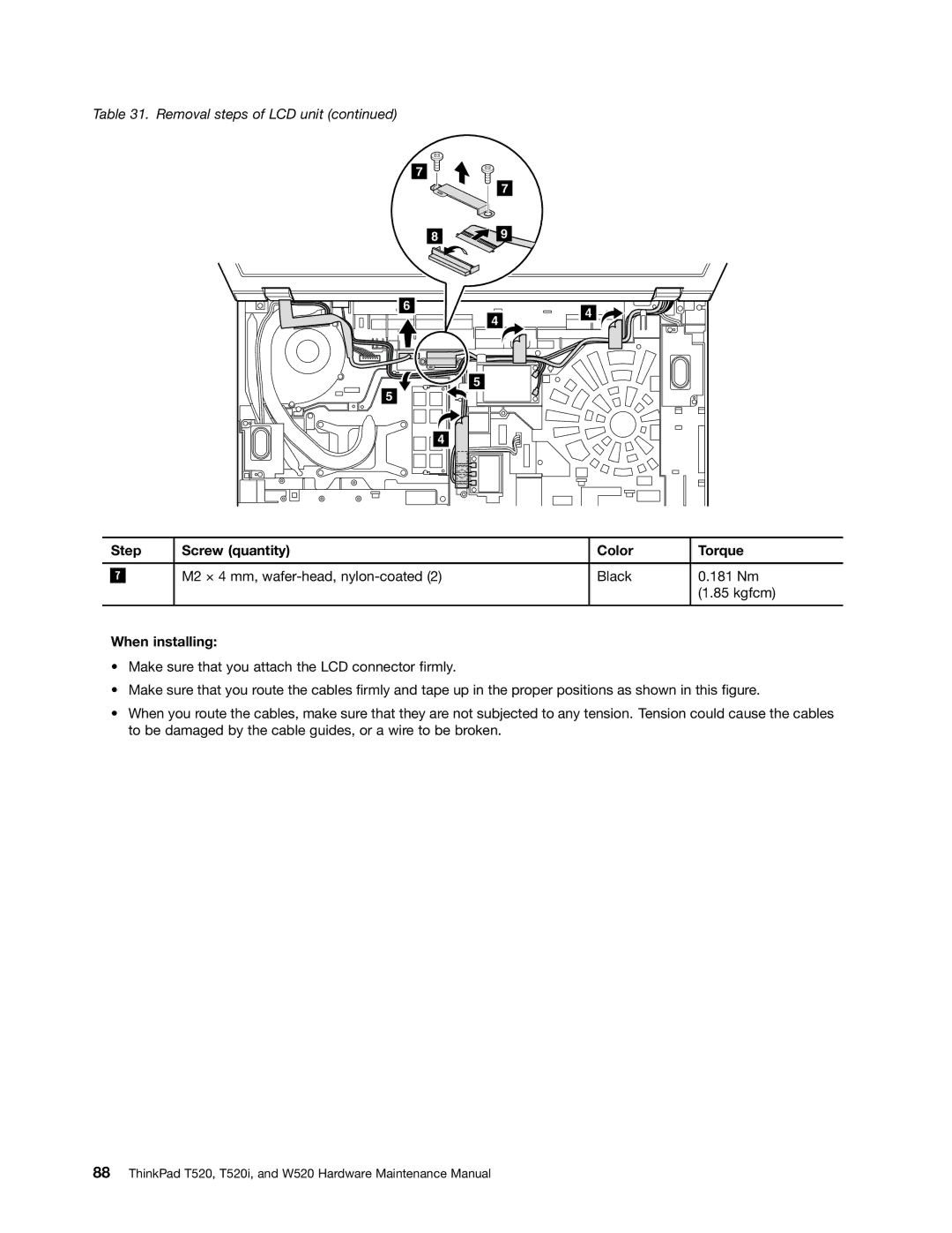 Lenovo 4284WW9PC10B371, W520, T520i manual M2 × 4 mm, wafer-head, nylon-coated Black 181 Nm Kgfcm 