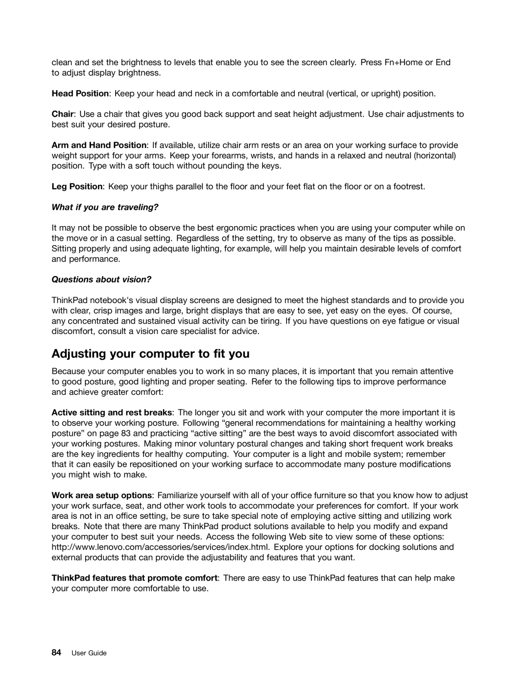 Lenovo 429040 manual Adjusting your computer to fit you, What if you are traveling? 