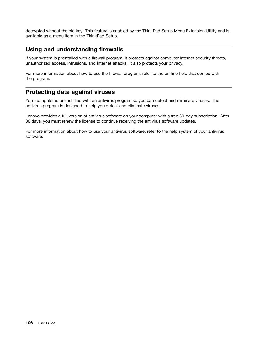 Lenovo 429040 manual Using and understanding firewalls, Protecting data against viruses 