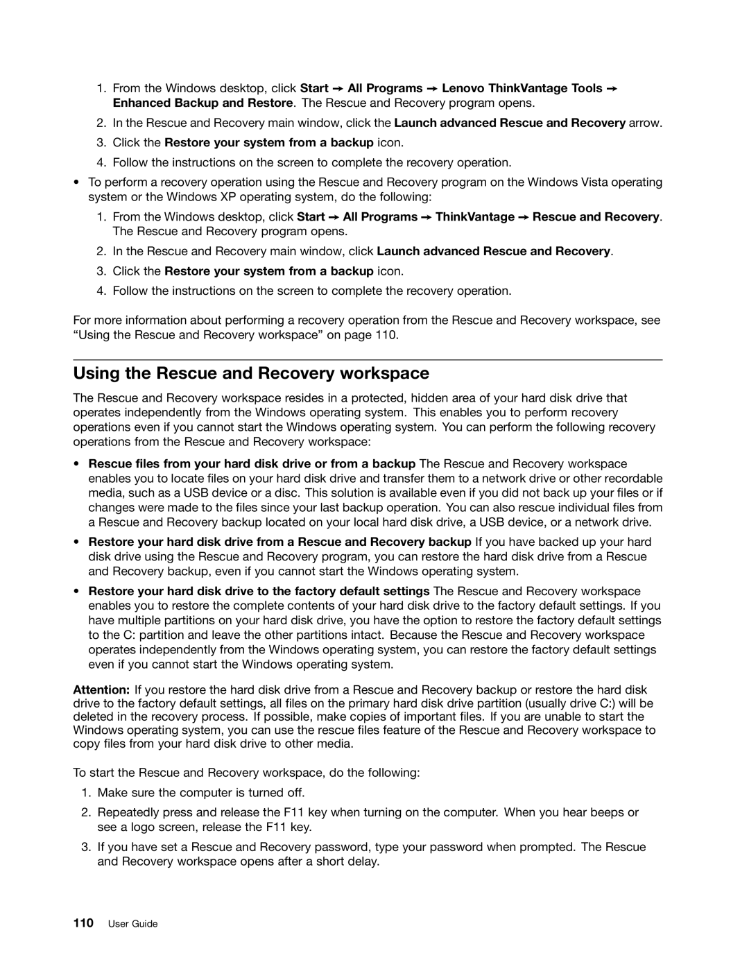 Lenovo 429040 manual Using the Rescue and Recovery workspace, Click the Restore your system from a backup icon 