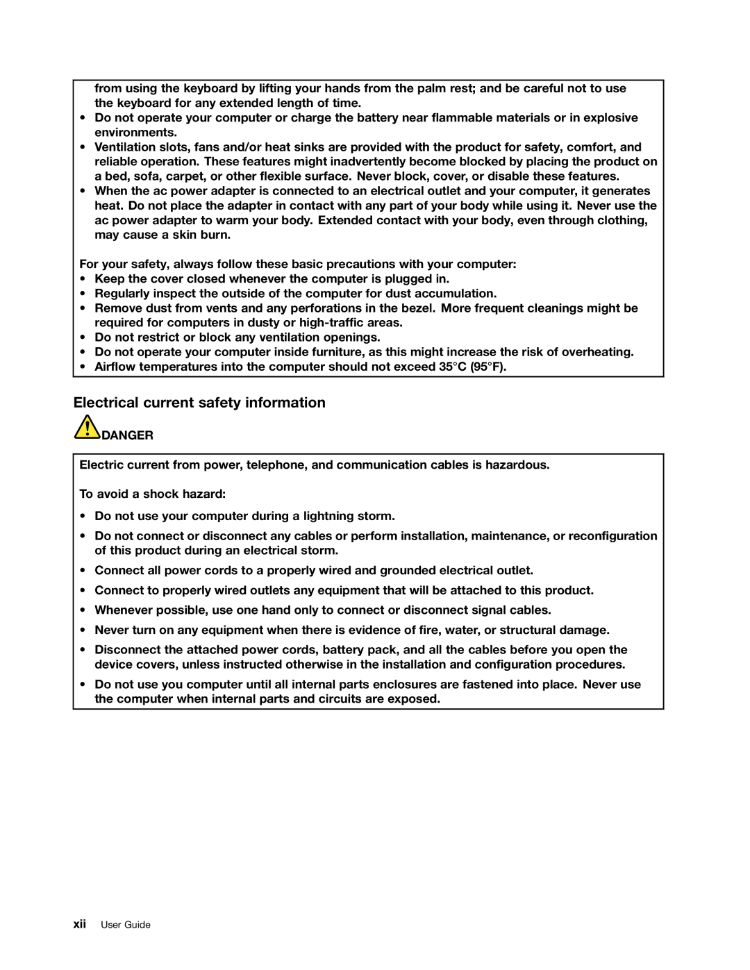 Lenovo 429040 manual Electrical current safety information 