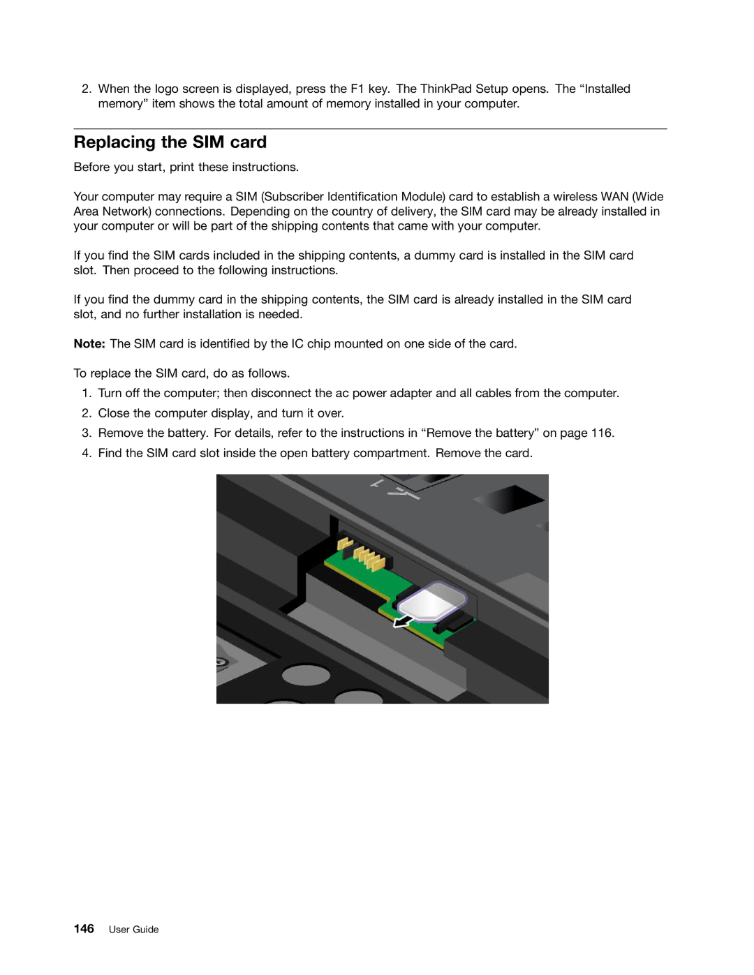 Lenovo 429040 manual Replacing the SIM card 