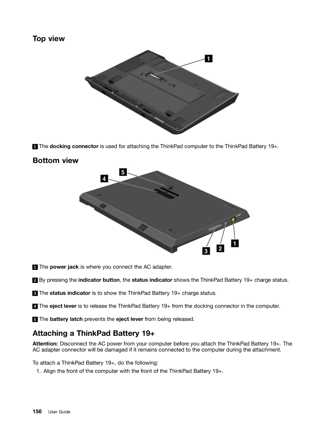 Lenovo 429040 manual Top view, Attaching a ThinkPad Battery 19+ 