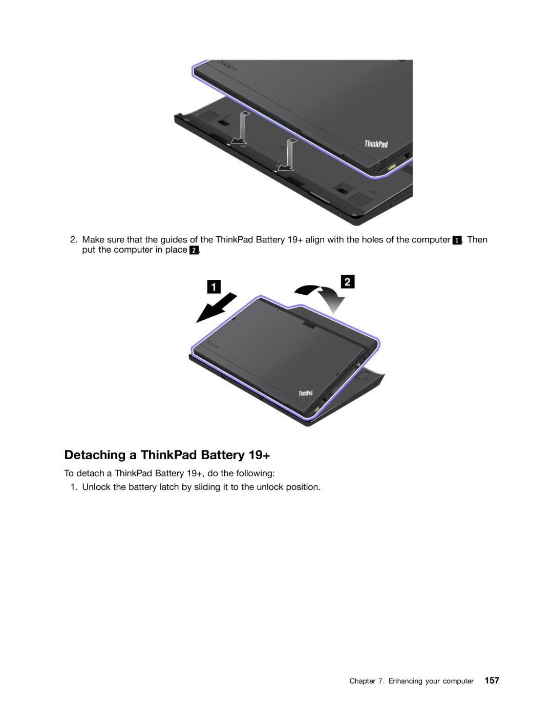 Lenovo 429040 manual Detaching a ThinkPad Battery 19+ 