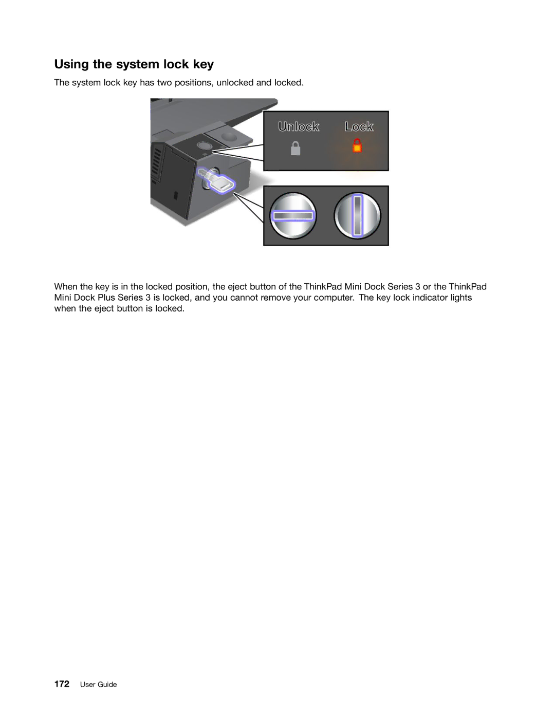 Lenovo 429040 manual Using the system lock key 