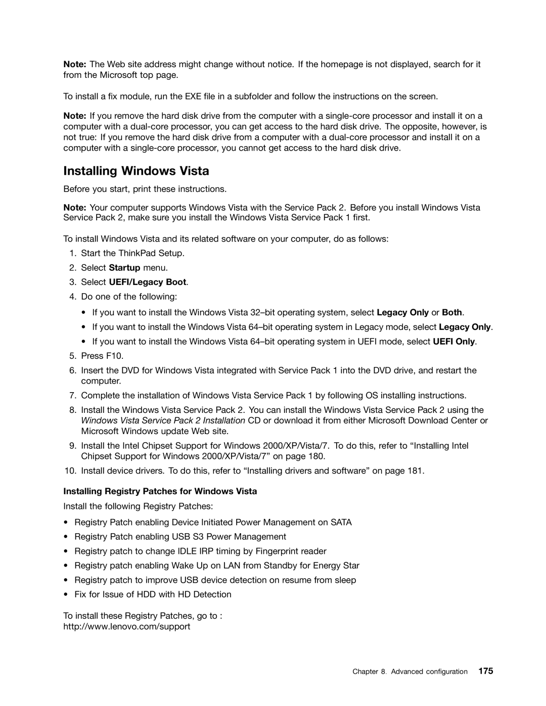 Lenovo 429040 manual Installing Windows Vista, Installing Registry Patches for Windows Vista 