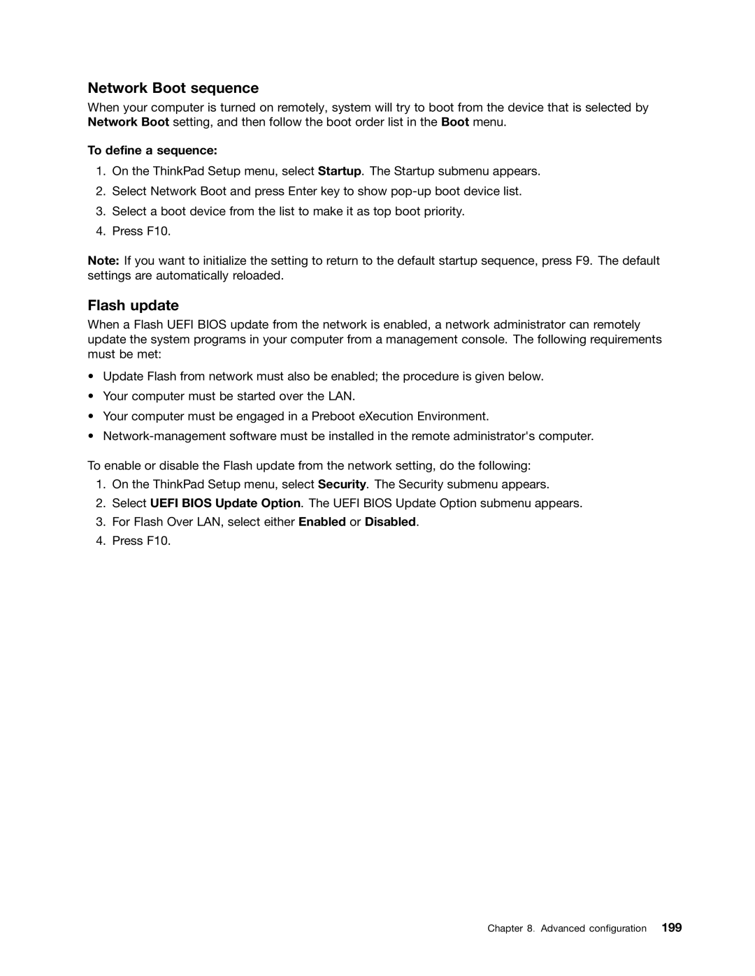 Lenovo 429040 manual Network Boot sequence, Flash update, To define a sequence 