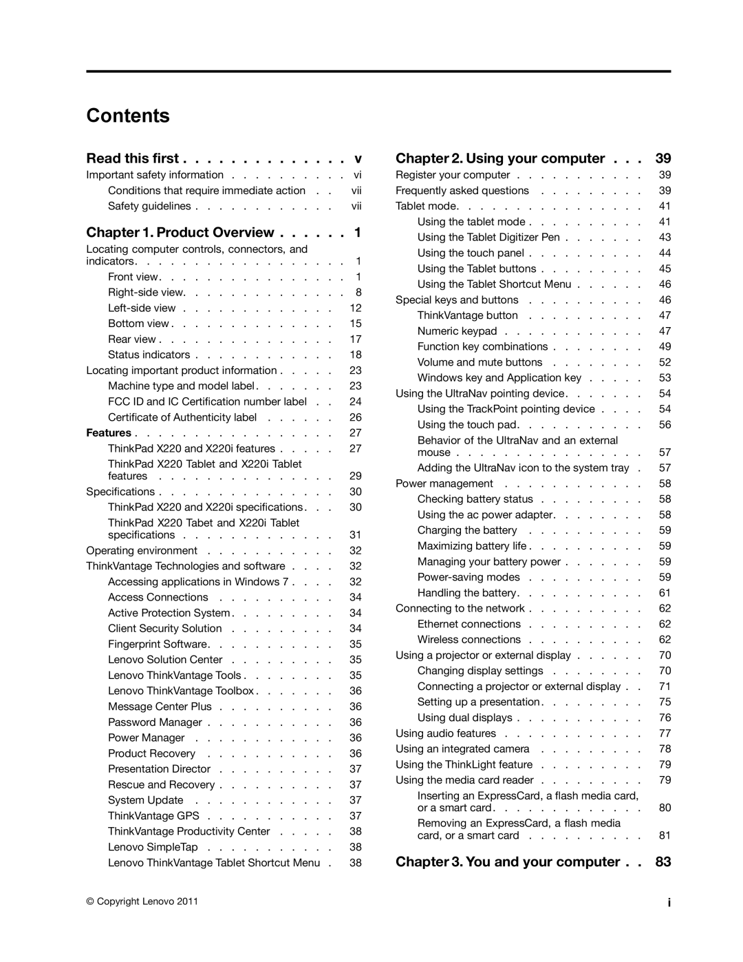 Lenovo 429040 manual Contents 