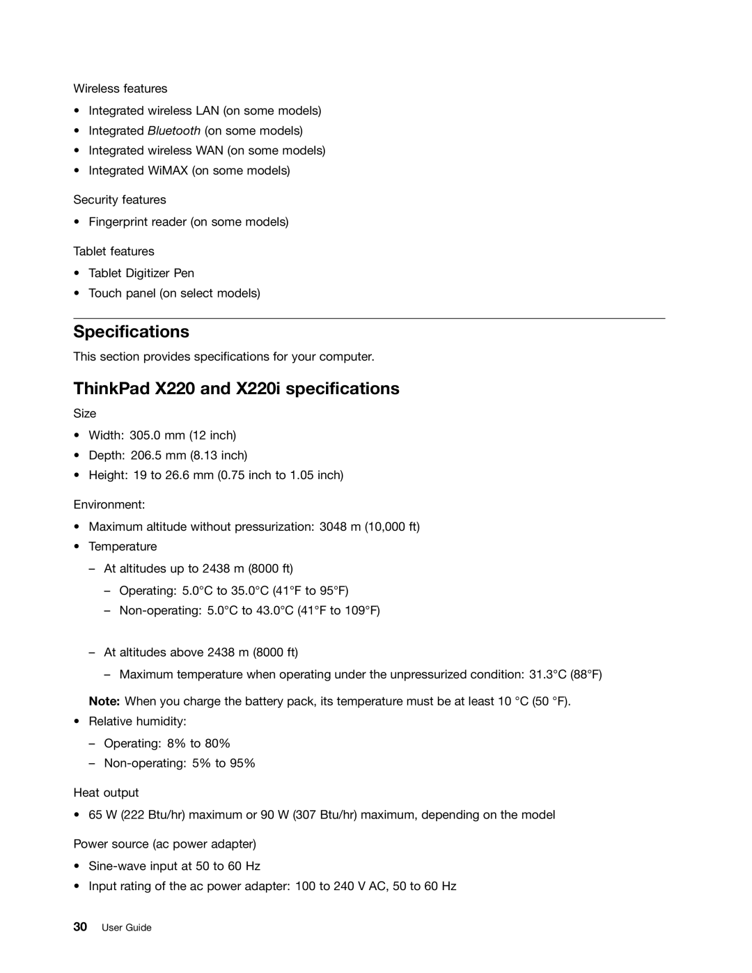 Lenovo 429040 manual Specifications, ThinkPad X220 and X220i specifications 