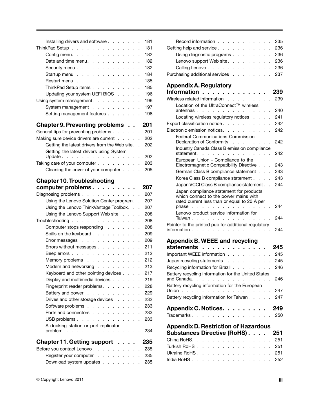 Lenovo 429040 manual Appendix C. Notices 249 