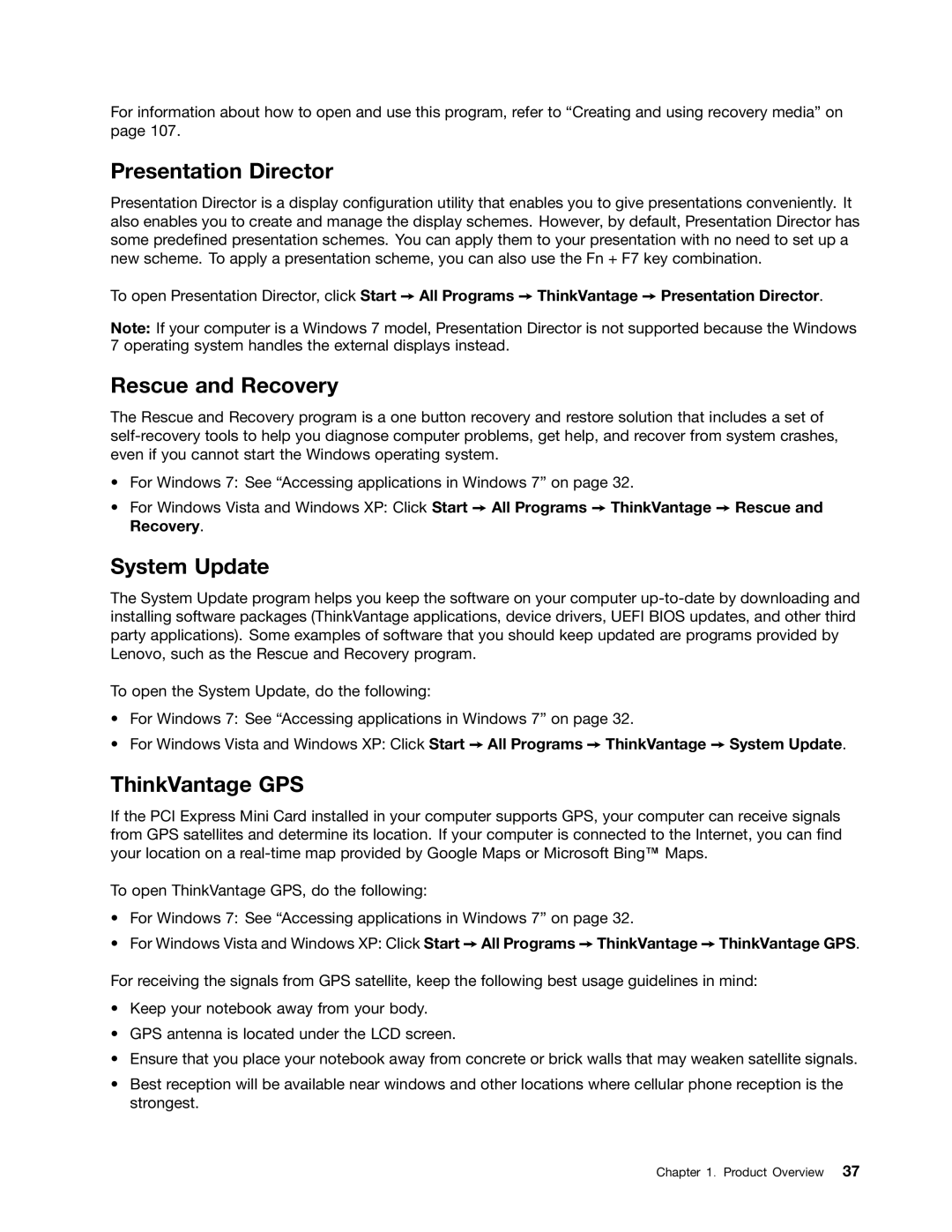 Lenovo 429040 manual Presentation Director, Rescue and Recovery, System Update, ThinkVantage GPS 