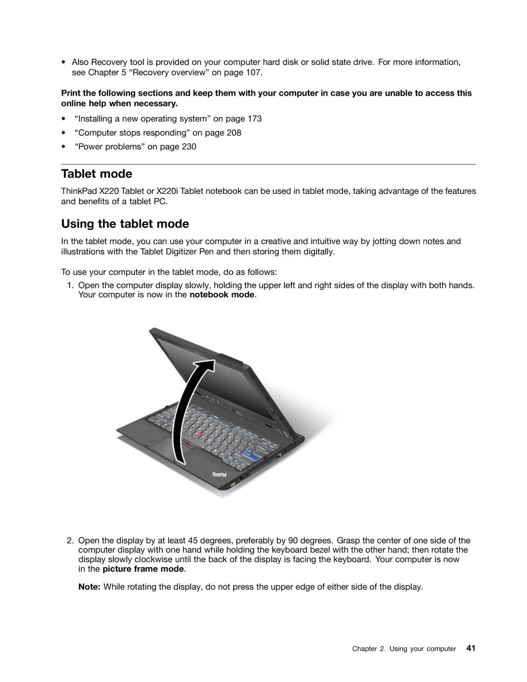 Lenovo 429040 manual Tablet mode, Using the tablet mode 