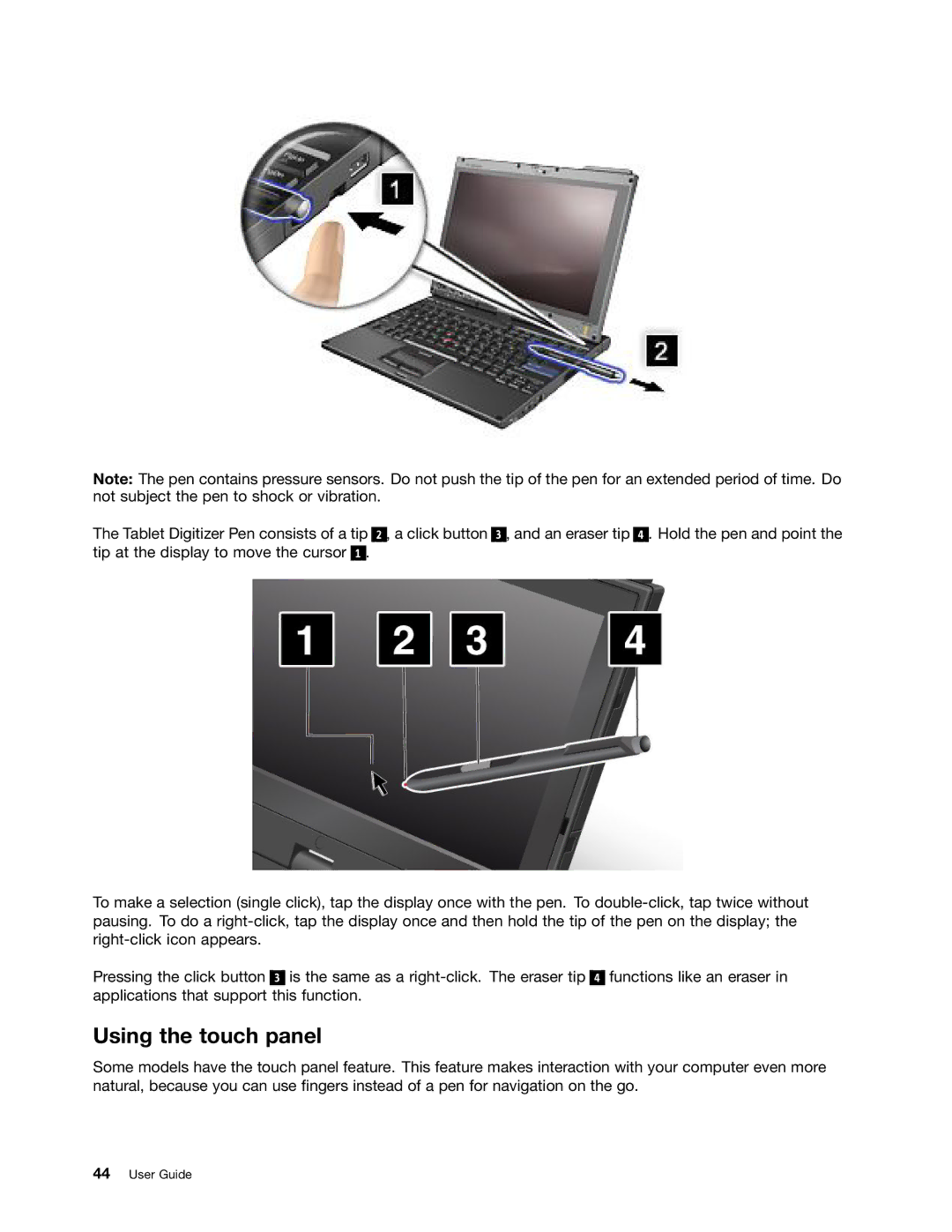 Lenovo 429040 manual Using the touch panel 