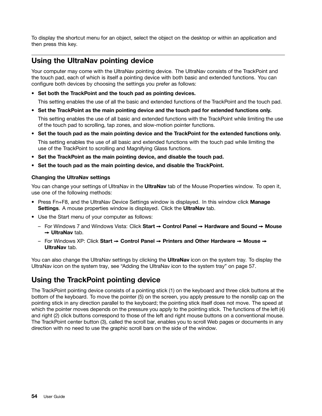 Lenovo 429040 manual Using the UltraNav pointing device, Using the TrackPoint pointing device 