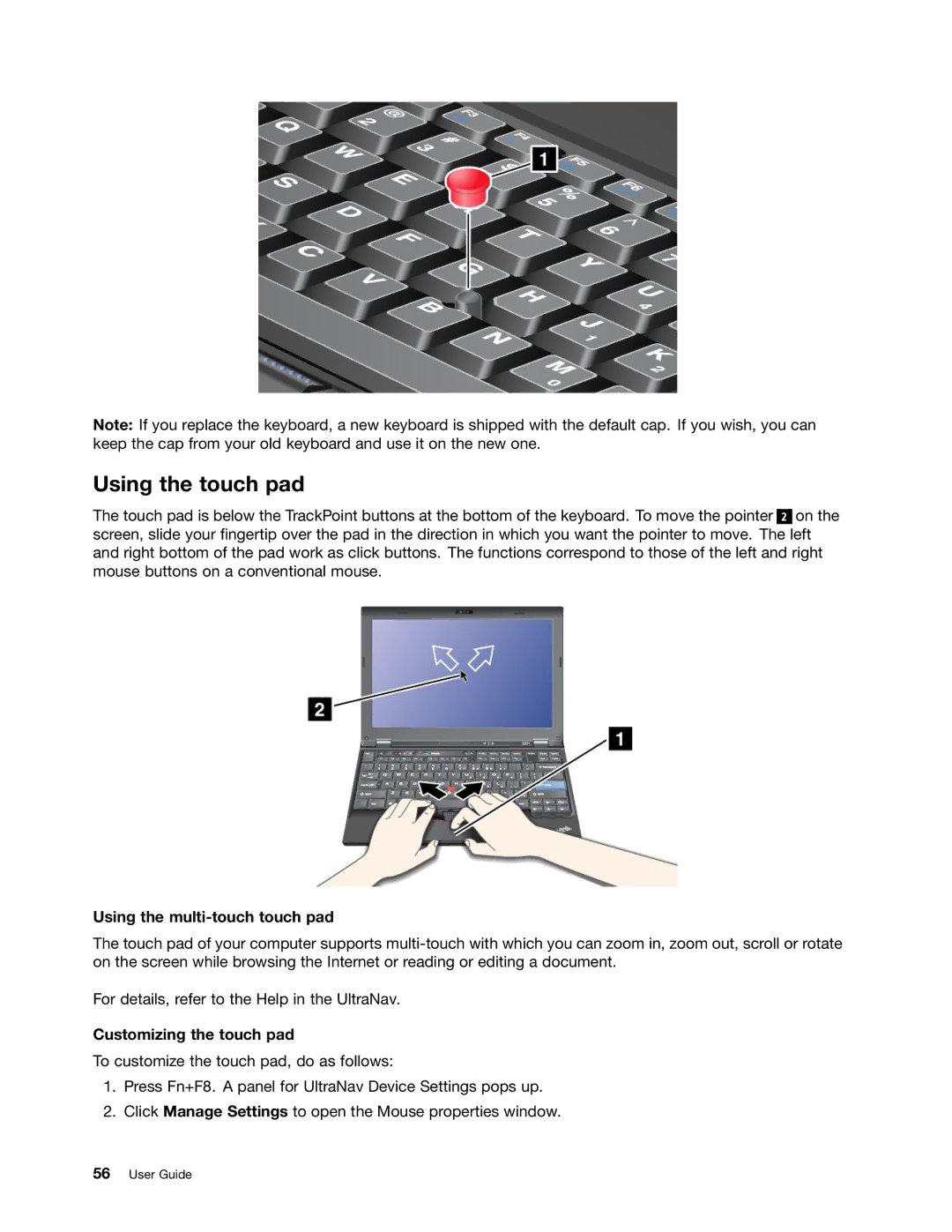 Lenovo 429040 manual Using the touch pad, Using the multi-touch touch pad, Customizing the touch pad 