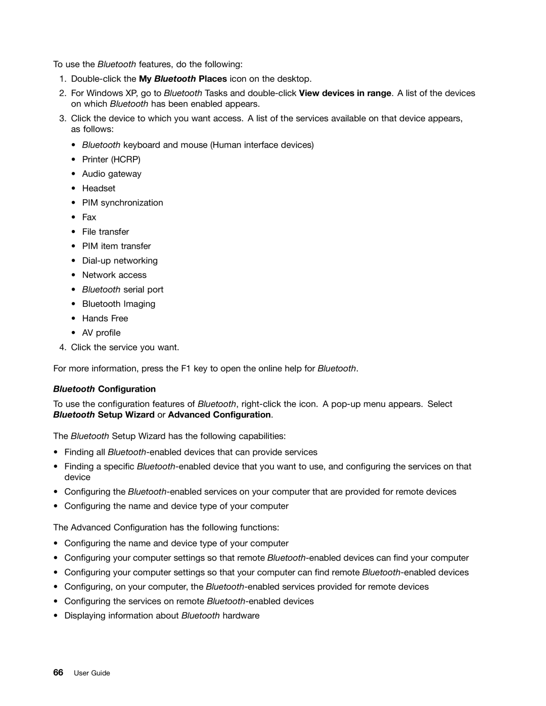 Lenovo 429040 manual Bluetooth Configuration 