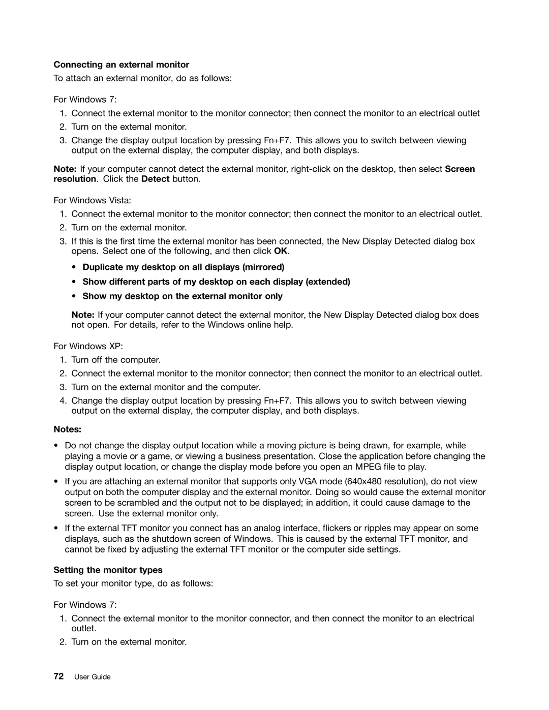 Lenovo 429040 manual Connecting an external monitor, Setting the monitor types 