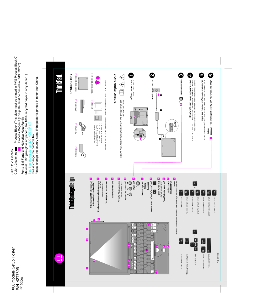 Lenovo manual X60 models Setup Poster P/N 42T7895, הזיראה תא וחתפ, תוינושאר הנקתה תוארוה 