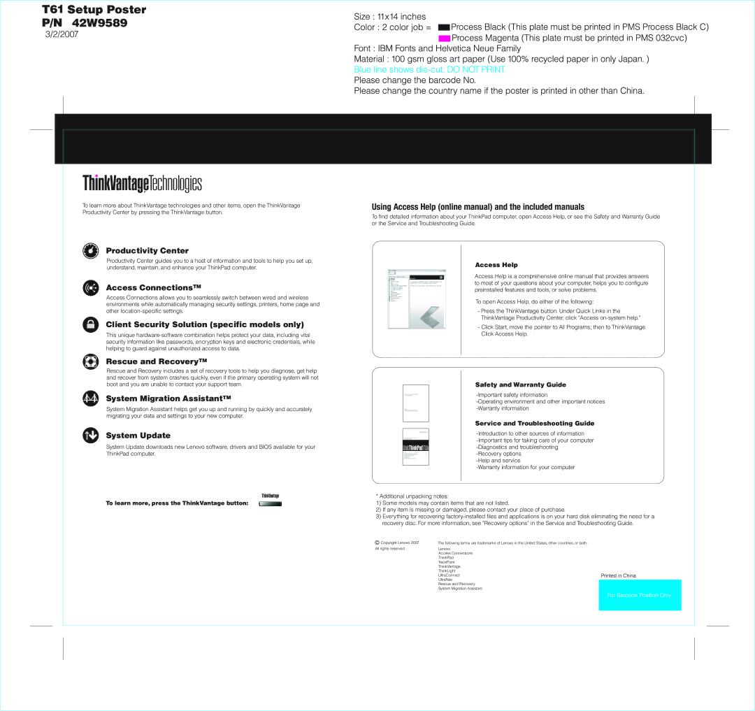 Lenovo 42W9589 warranty Using Access Help online manual and the included manuals 