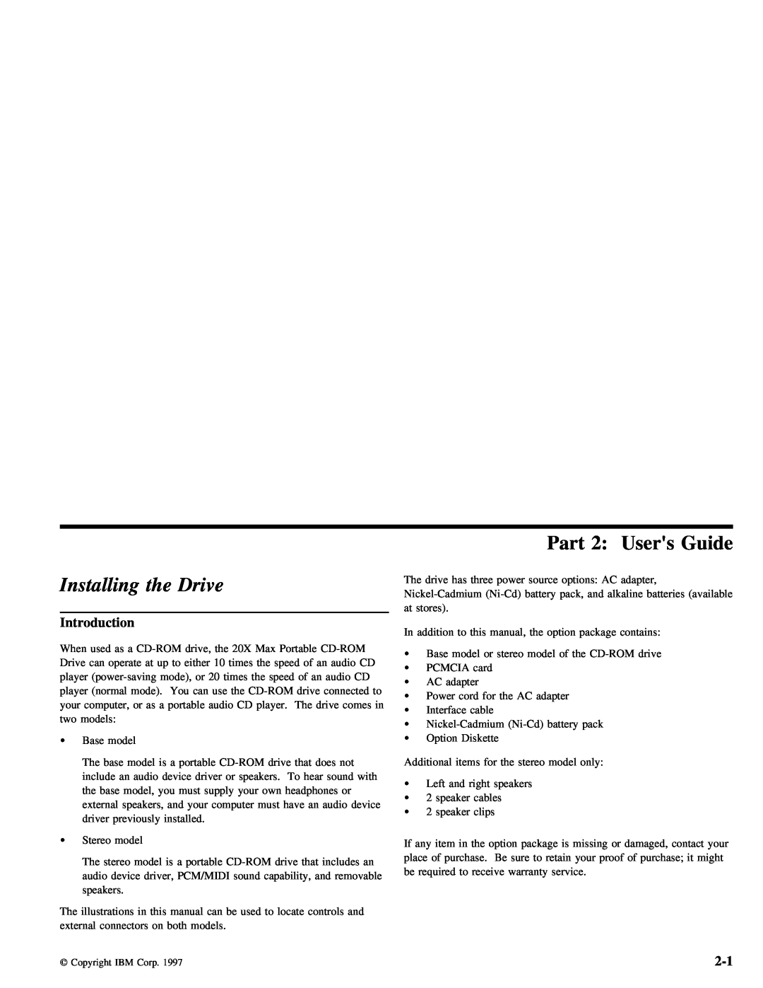 Lenovo 4304493 manual Part 2 Users Guide, Installing the Drive, Introduction 