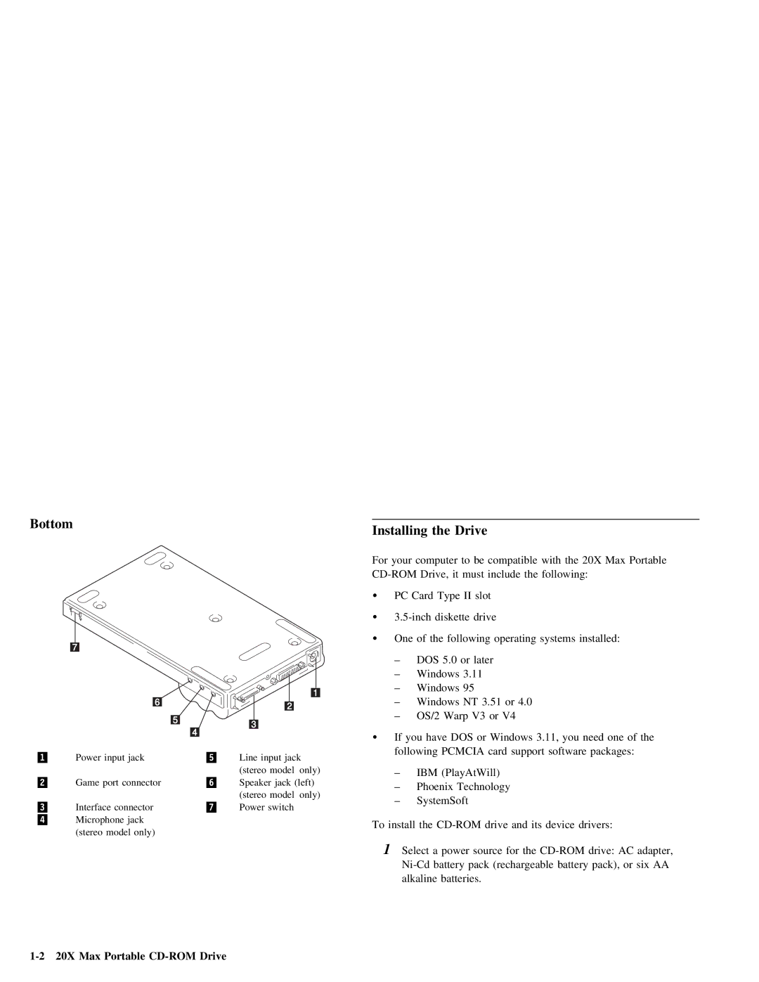 Lenovo 4304493 manual Bottom, Installing, 20X Max Portable CD-ROM Drive 