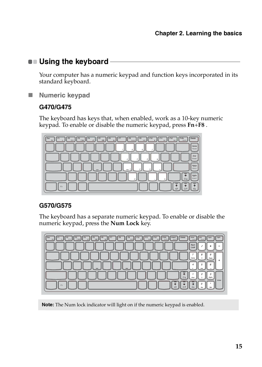 Lenovo 4334EAU manual „ Numeric keypad G470/G475, G570/G575, Using the keyboard 