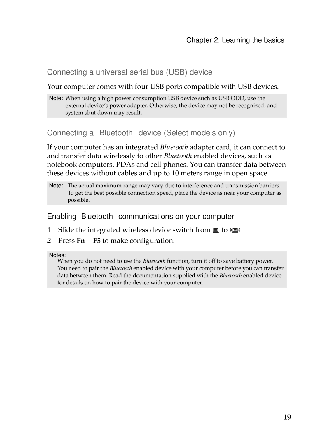 Lenovo G475, 4334EAU „ Connecting a universal serial bus USB device, „ Connecting a Bluetooth device Select models only 