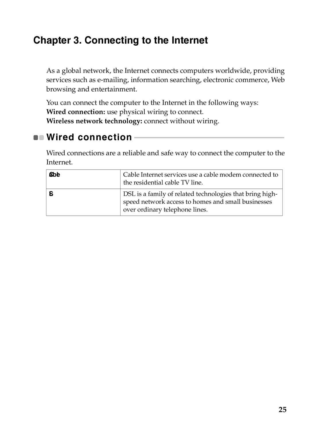 Lenovo G470, 4334EAU, G570, G575, G475 manual Connecting to the Internet, Wired connection 