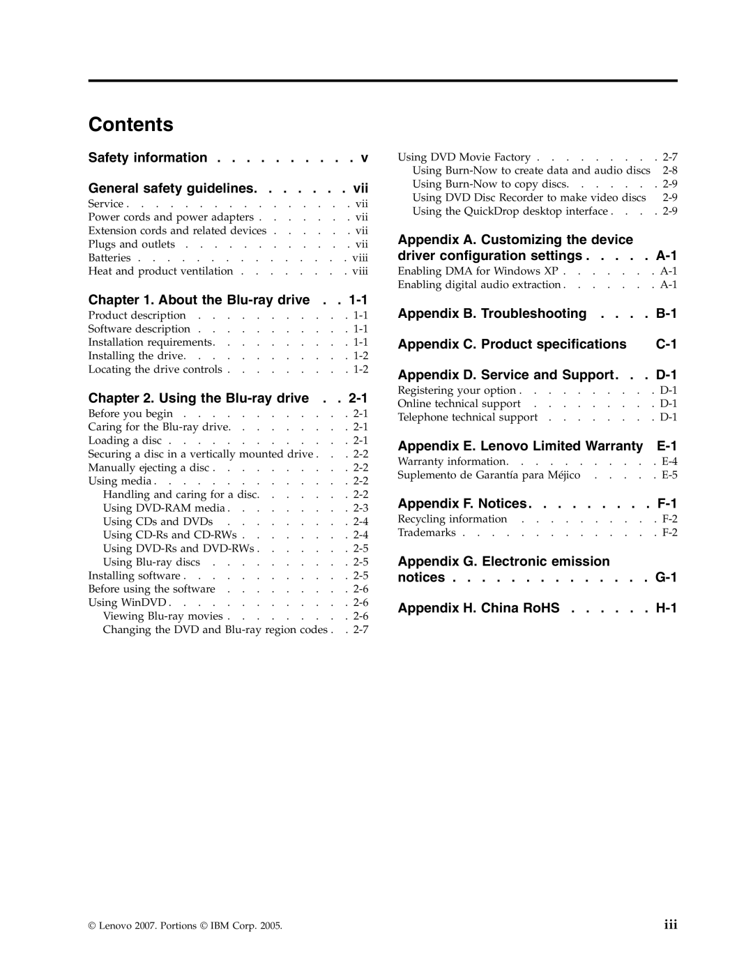 Lenovo 43N3201 manual Contents 