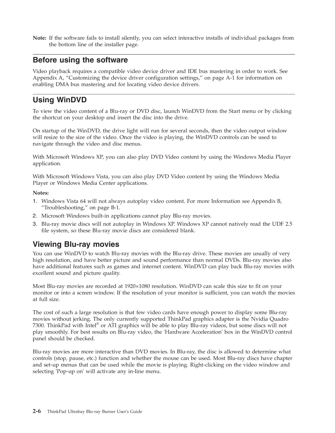 Lenovo 43N3201 manual Before using the software, Using WinDVD, Viewing Blu-ray movies 