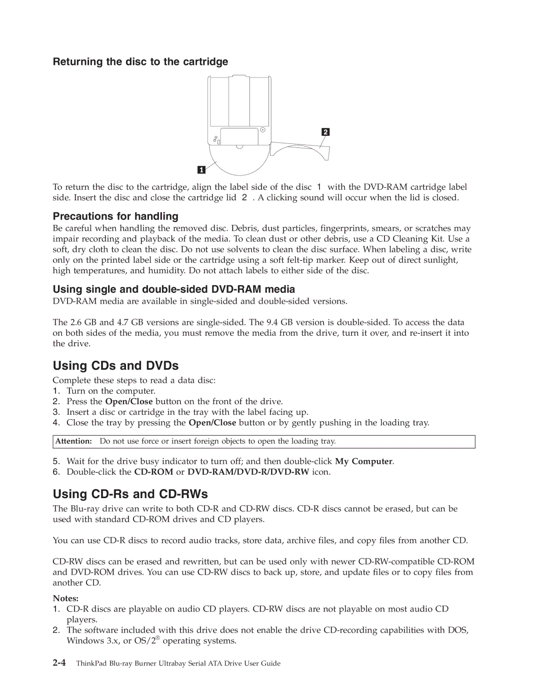 Lenovo 43N3224 manual Using CDs and DVDs, Using CD-Rs and CD-RWs, Double-click the CD-ROM or DVD-RAM/DVD-R/DVD-RW icon 