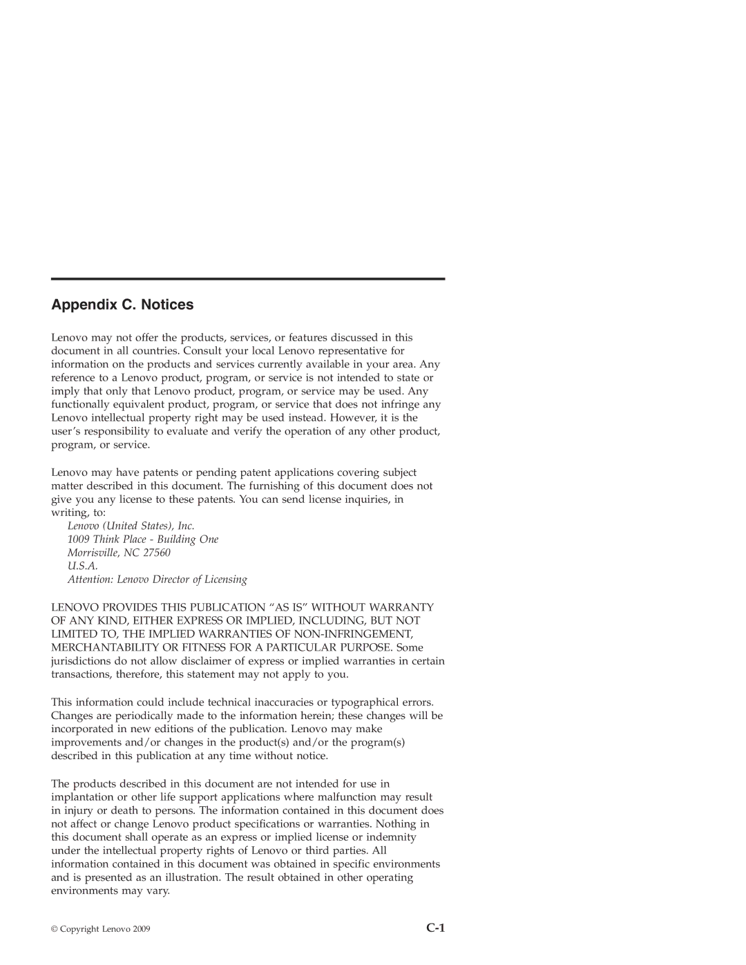 Lenovo 43N3412 manual Appendix C. Notices 