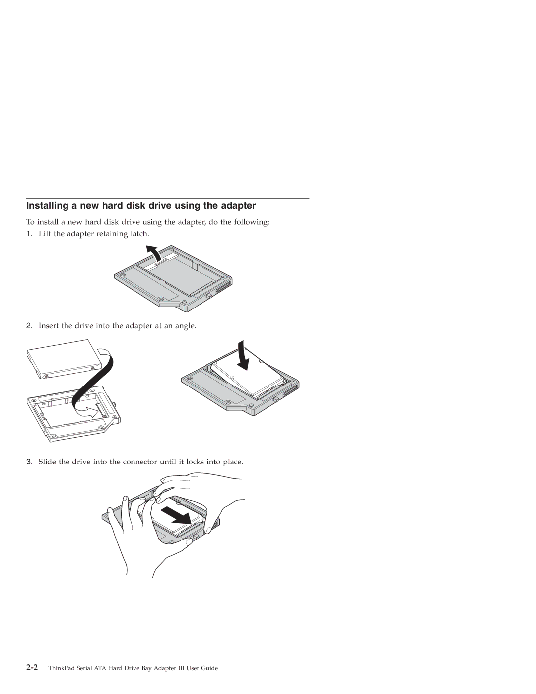 Lenovo 43N3412 manual Installing a new hard disk drive using the adapter 