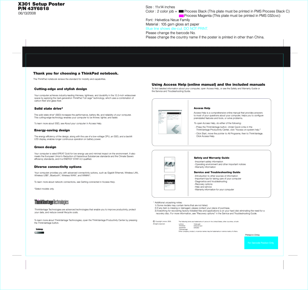 Lenovo 43Y6818 Thank you for choosing a ThinkPad notebook, Using Access Help online manual and the included manuals 