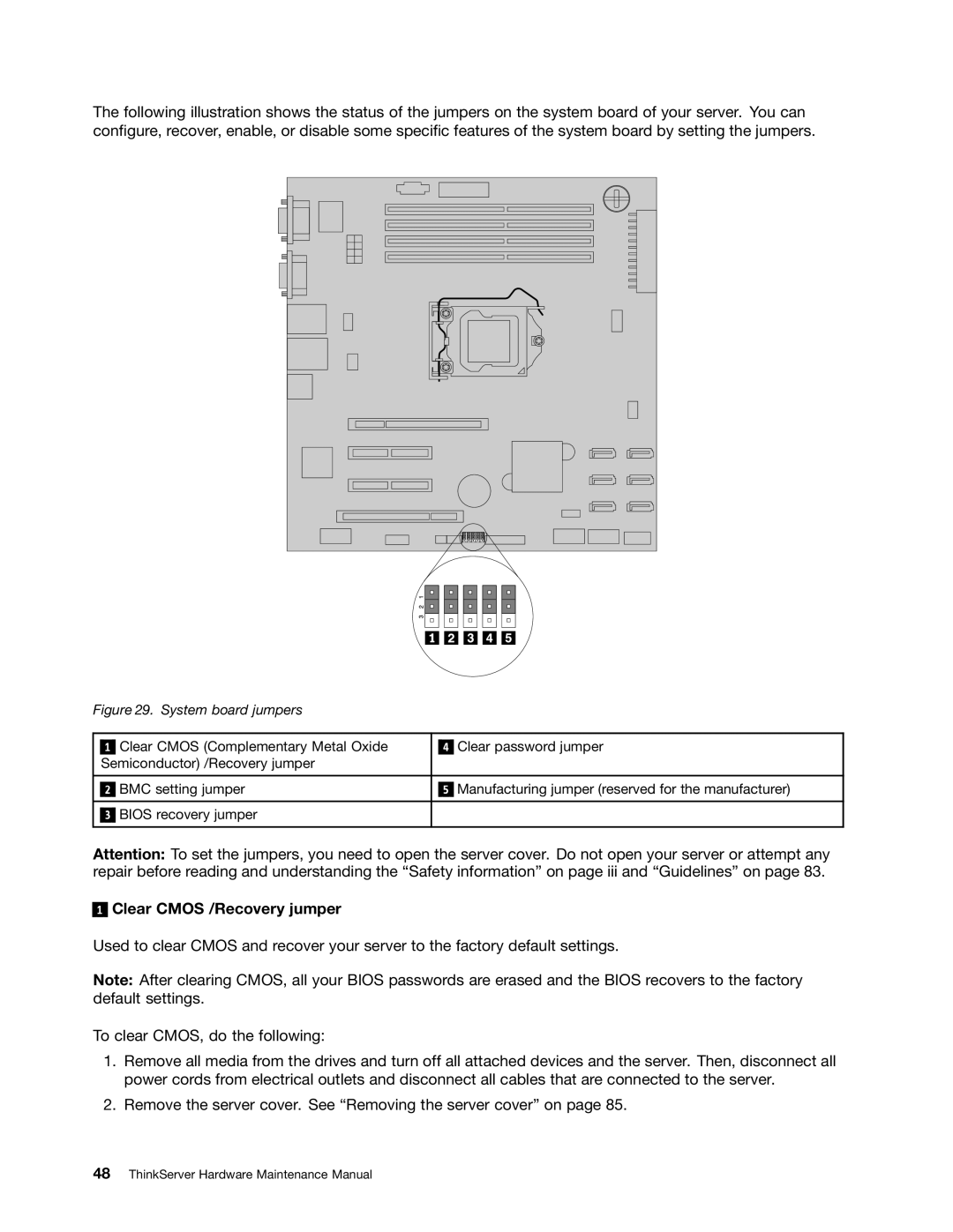 Lenovo 388, 441, 393, 392, 391, 389, 387, 390 manual Clear Cmos /Recovery jumper, System board jumpers 