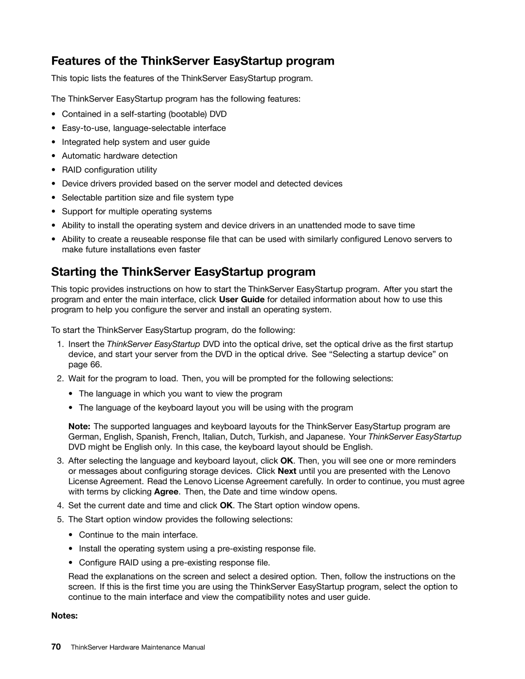 Lenovo 392, 441, 393, 391, 388 Features of the ThinkServer EasyStartup program, Starting the ThinkServer EasyStartup program 