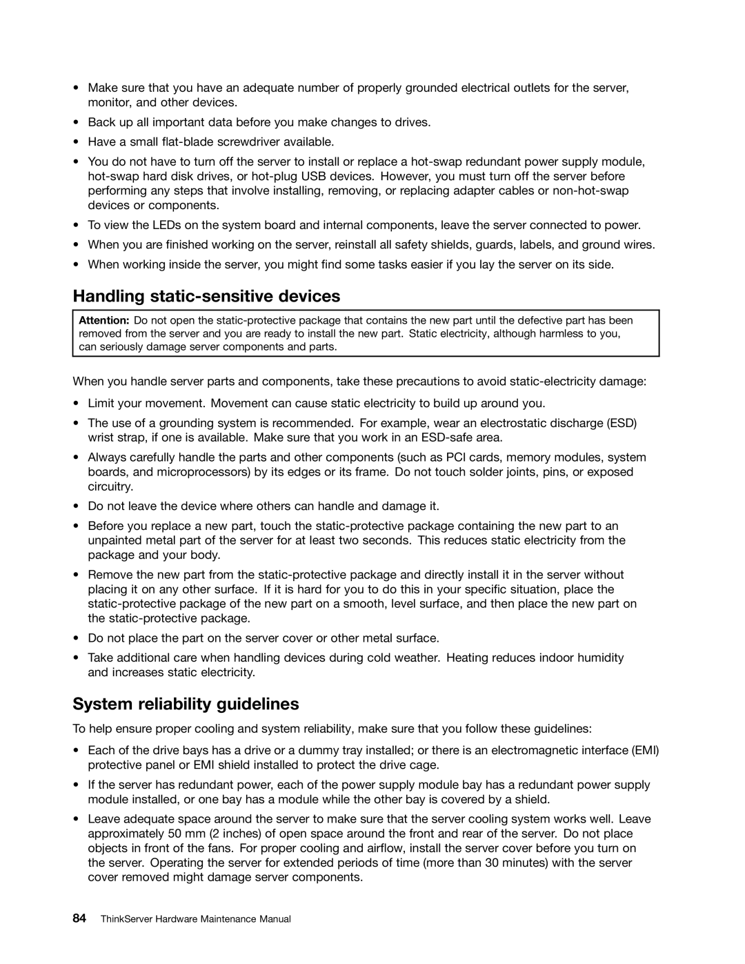 Lenovo 441, 393, 392, 391, 388, 389, 387, 390 manual Handling static-sensitive devices, System reliability guidelines 