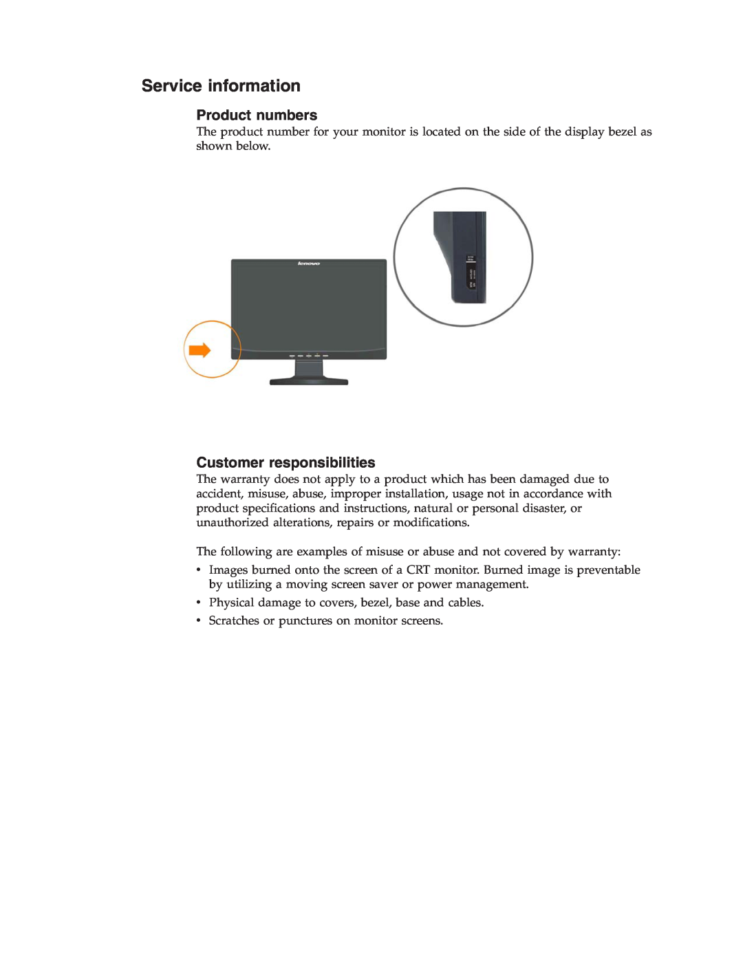 Lenovo 4415-AB1 manual Service information, Product numbers, Customer responsibilities 