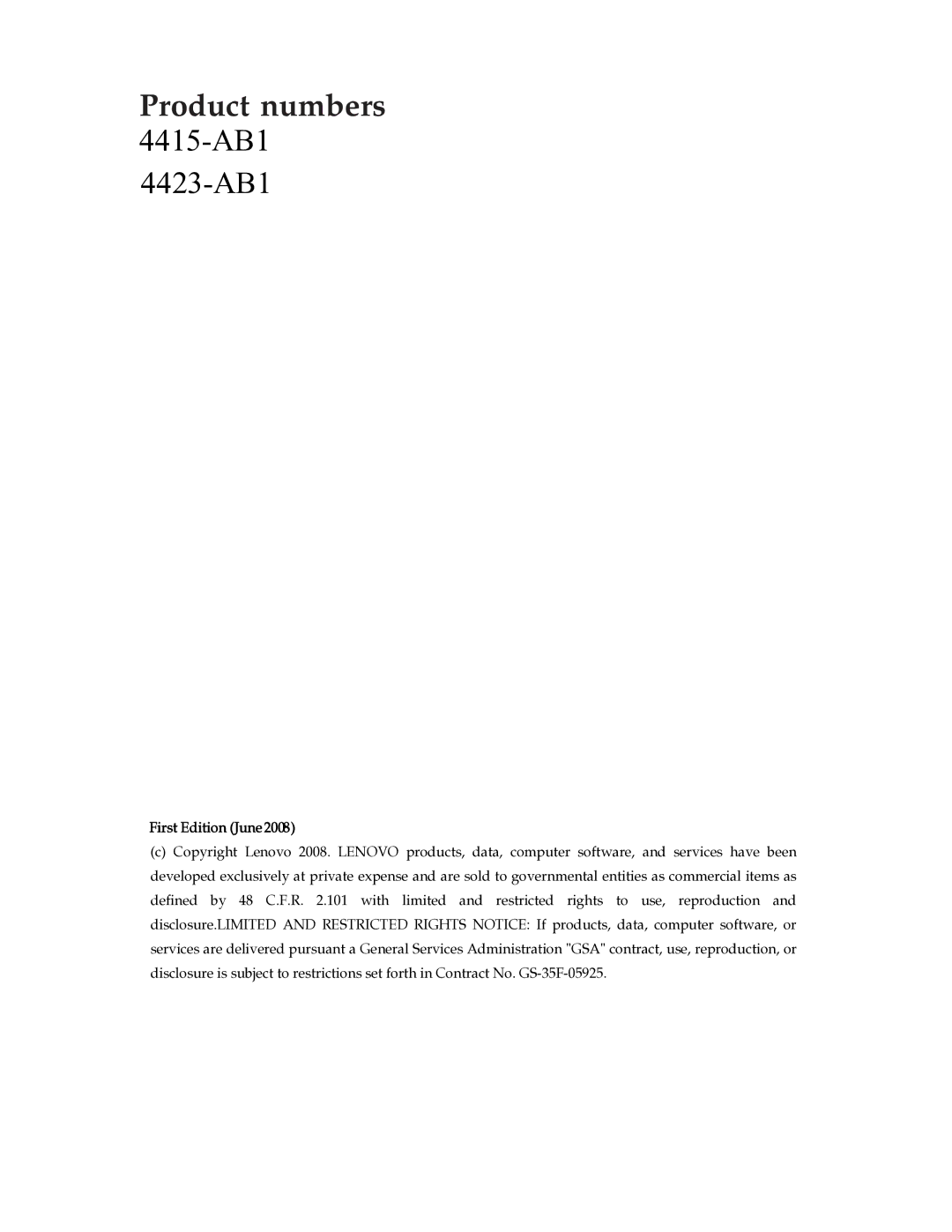 Lenovo manual Product numbers 4415-AB1 