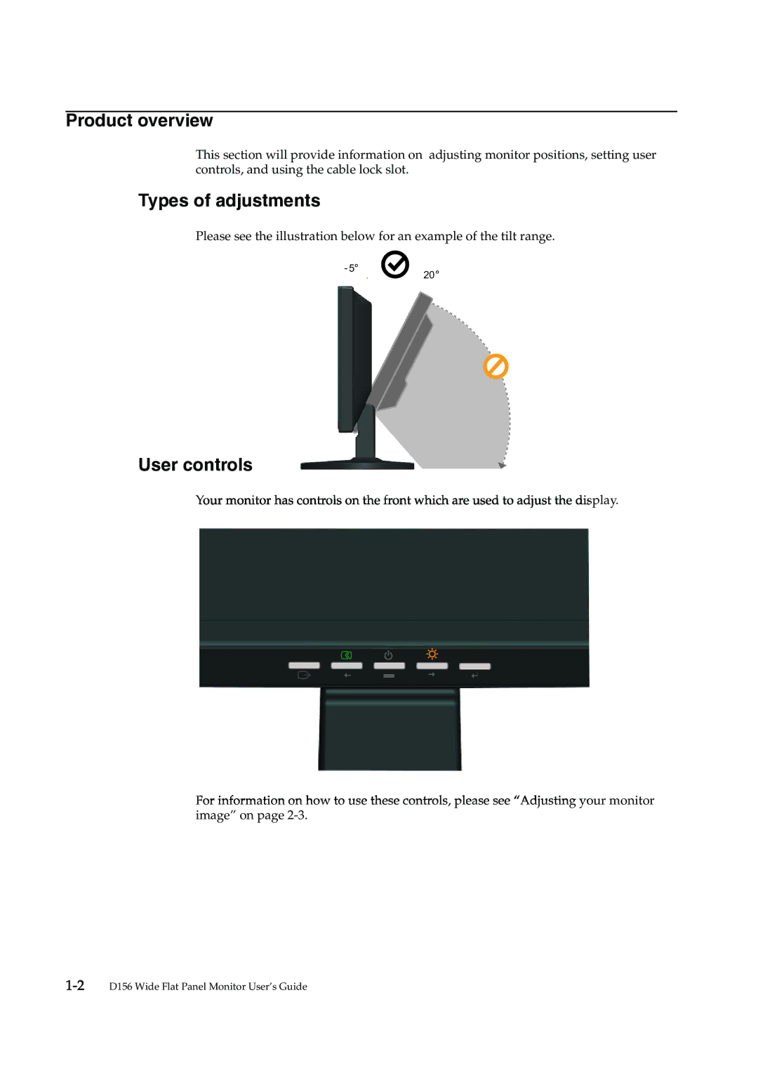 Lenovo 4415-AB1 manual Product overview, Types of adjustments, User controls 