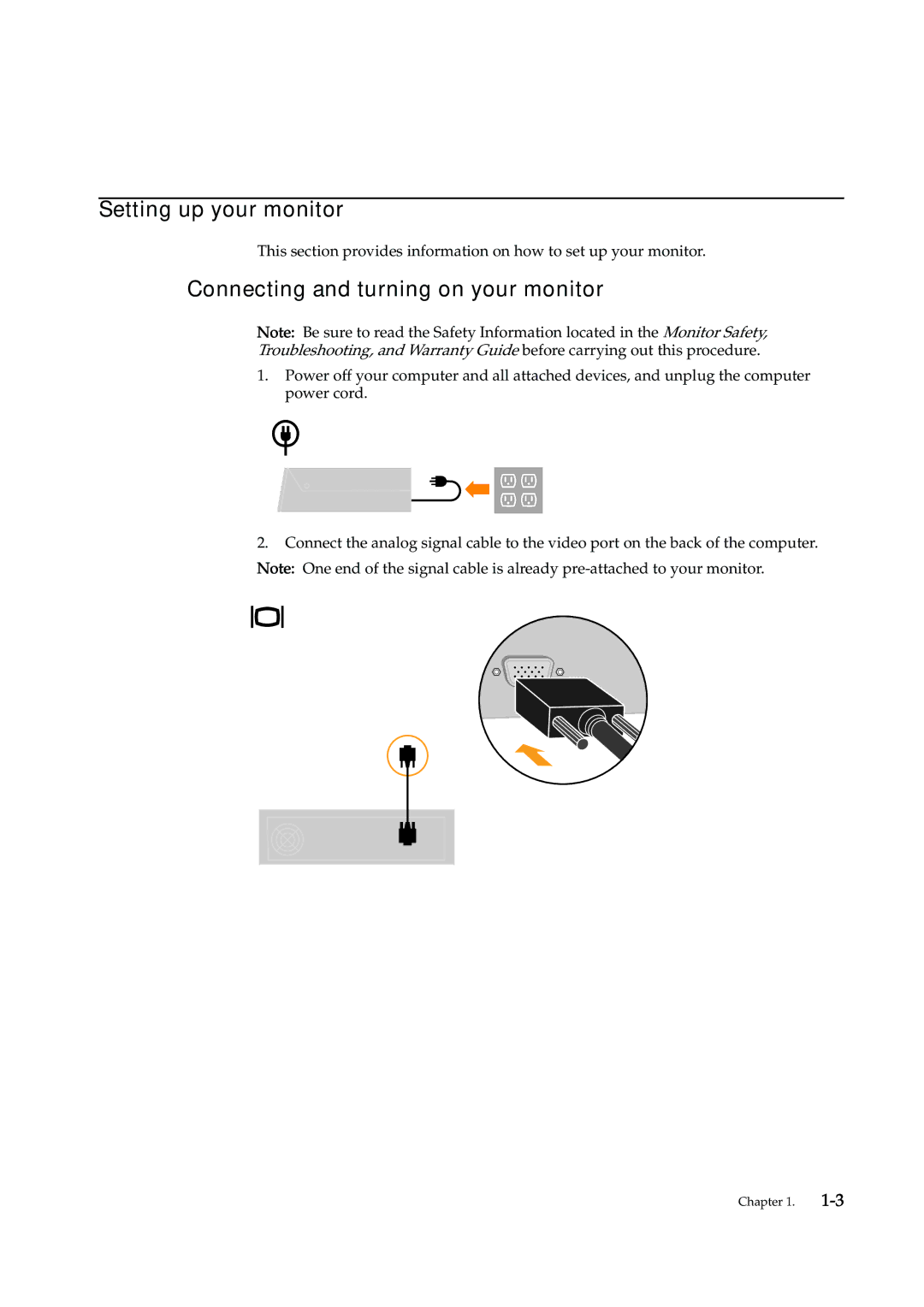 Lenovo 4415-AB1 manual Setting up your monitor, Connecting and turning on your monitor 